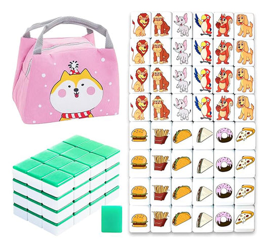 Seaside Escape Mahjong Sets with 49 Tiles 38mm Pet and Food Pattern with Handbag