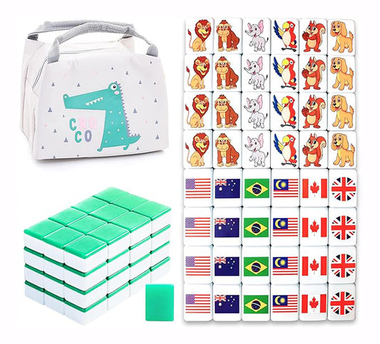 Seaside Escape Mahjong Sets with 49 Tiles 38mm Pet and Flag Pattern with Handbag