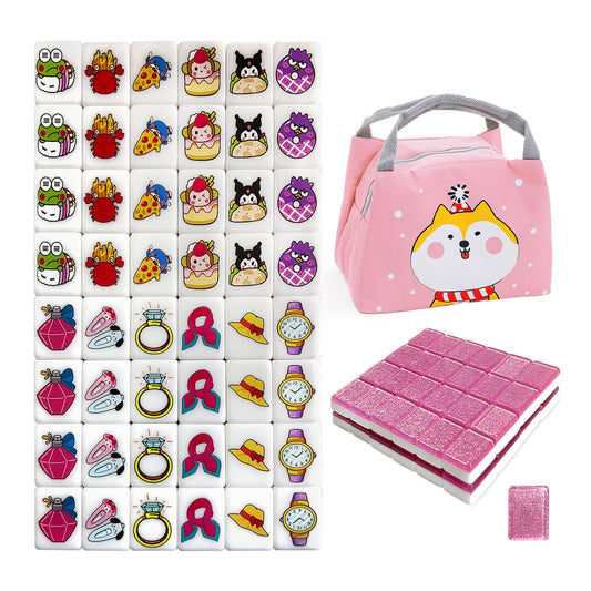 Seaside Escape Mahjong Sets with 49 Tiles 36mm Cartoon and Women Accessory Pattern with Handbag