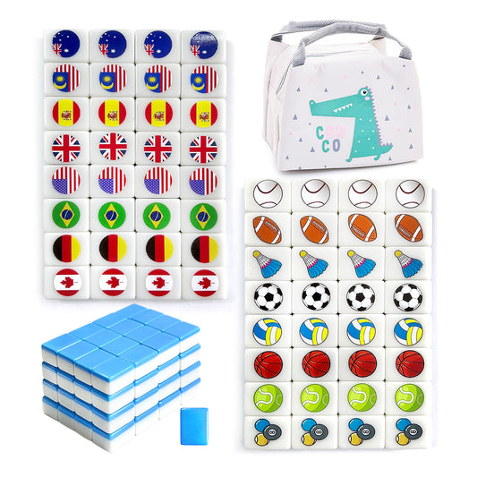 Seaside Escape Mahjong Sets with 65 Tiles 30mm Flag and Ball Pattern with Handbag